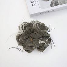 奢华夸张网纱缎面玫瑰花性感羽毛胸针，婚礼配饰 - 紗花 - 查看 3