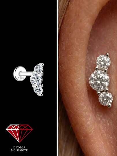 1件装女士莫桑石925纯银耳环，经典耳环设计，适合日常佩戴、婚礼、订婚等场合，精致珠宝