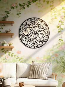 Iron Vine Wreath Circular Decorative Wall Hanging, Metal Art Housewarming Gift Home Decor - Black - View 2