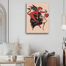 1pc "Weird" Love Evil Tattoo Style Canvas Art Poster, Frameless Wall Decor, Suitable For Living Room, Bedroom, Home Office, Retro Modern Cartoon Design - Multicolor - View 9