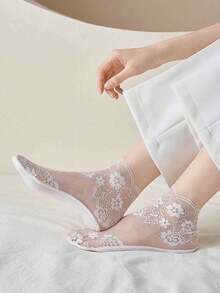 5双蕾丝边女士透气薄款船袜 - 彩色 - 查看 6