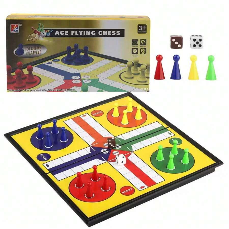 磁性折叠旅行象棋套装 - 便携式经典策略游戏套装,适合家庭聚会、派对以及万圣节/感恩节/圣诞节礼物 - 米色 - 查看 1