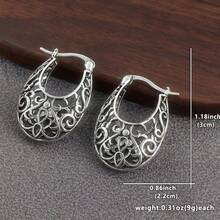 Khuyên tai vòng kiểu Bohemian dành cho nữ, họa tiết dây leo rỗng, mạ bạc không chứa niken, thích hợp để đeo hàng ngày và làm quà tặng ngày Valentine. - Màu Bạc Cổ - Xem 2
