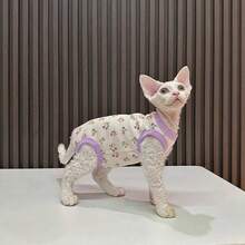Pulover cu guler înalt, fără mâneci, cu imprimeu floral Ditsy, pentru pisici, îmbrăcăminte subțire de primăvară/toamnă pentru pisicile Devon Rex, îmbrăcăminte anti-năpârlire pentru animale de companie - Caisă - Vizualizare 9