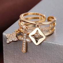 1件优雅几何吊坠设计立方氧化锆可调节戒指，女士款 - 彩色 - 查看 12