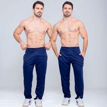 Kit Of 2 Men's Slim Fit Dry Fit Sports Pants For Gym And Workout - 藏蓝色 - 查看 1