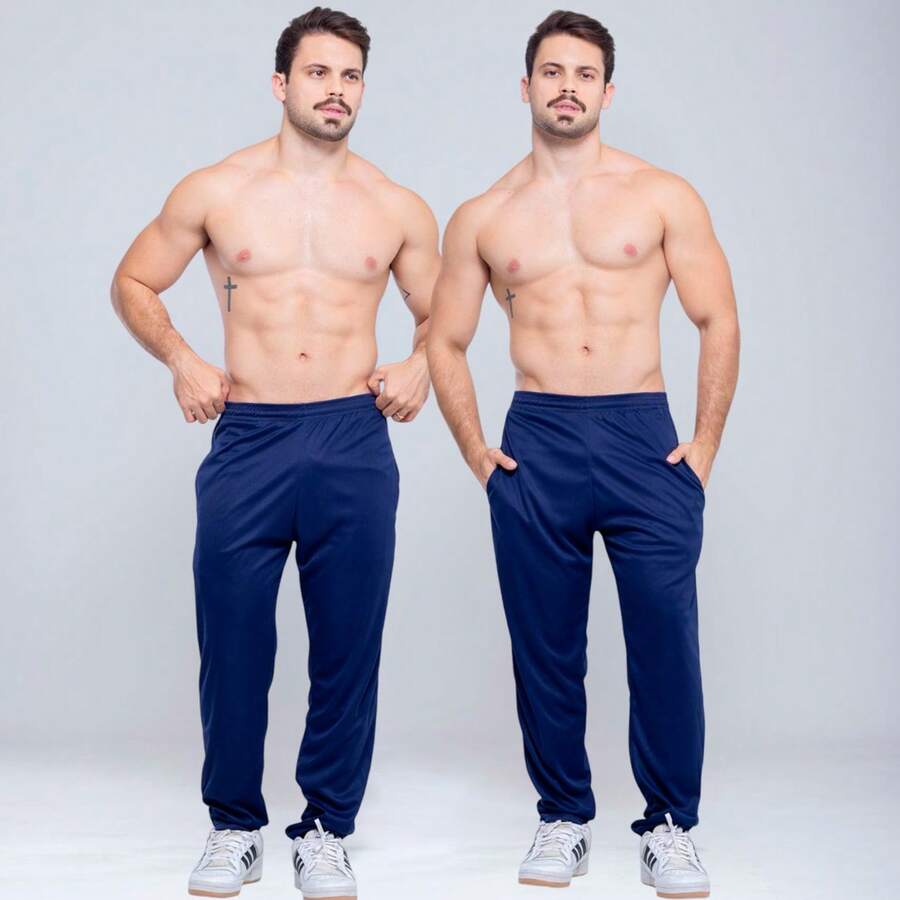 Kit Of 2 Men's Slim Fit Dry Fit Sports Pants For Gym And Workout - 藏蓝色 - 查看 1