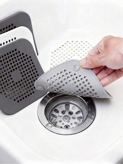 2个方形硅胶吸盘毛发收集器，防堵塞，适用于淋浴房、浴缸、厨房地漏，浴室配件，家居装饰，返校季，秋季