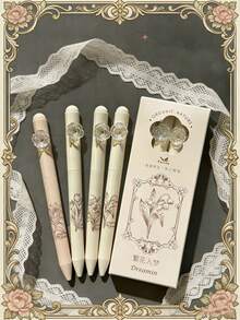 4支/盒，INS风，极具吸引力，ST尖头设计，黑色花卉梦幻图案。这是一款速干书法毛笔，非常适合开学季使用。经久耐用，易于使用，适合作为礼物，用途广泛。 - 彩色 - 查看 9