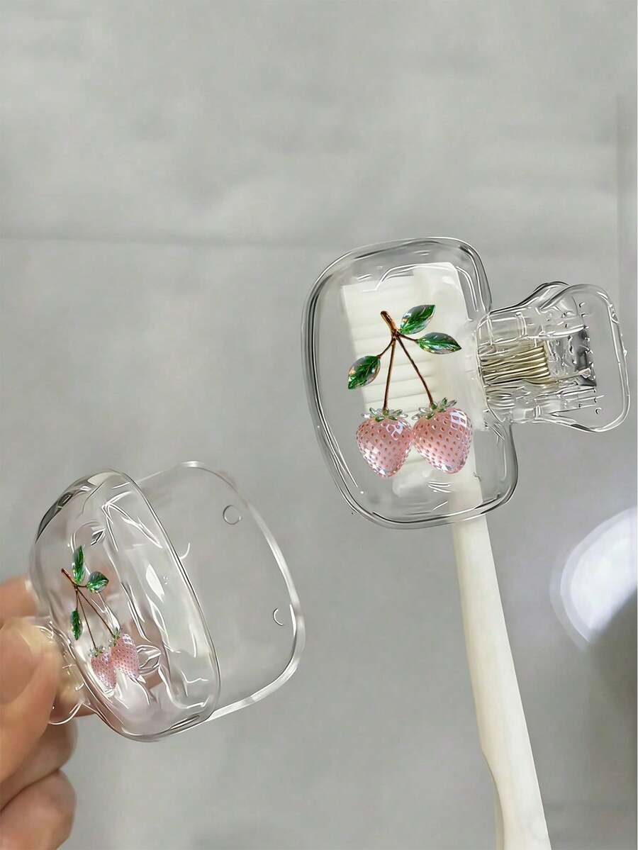草莓便攜式牙刷收納盒-可愛設計,適合旅行與居家收納,附透明蓋,易攜帶,保護刷頭,雙重排水通風功能,適用於居家、宿舍與旅行使用|可愛牙刷頭收納盒,適合浴室收納,適用於居家與宿舍,春夏必備,適合情侶、開學季、生日禮物 - 彩色 - 查看 1
