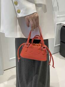 Fashionable Solid Color PU Drawstring Mini Handbag, Metallic Color Crossbody Shell Bag For Women - Orange - View 2