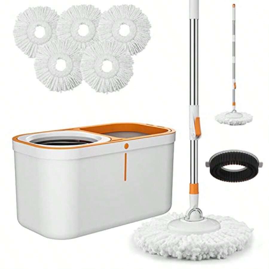 Sisi Home Textile Spin Mop Bucket With Wringer System Extended Mop Handle 61"Mop And Bucket For Floors Cleaning With 5 Replacement Head Refill 1 Cleaning Brush Head - Spin Mop Set - View 1