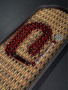 1串黑色绳子，配45颗红色穆斯林念珠，简约纹理念珠，男女通用 - 彩色 - 查看 4