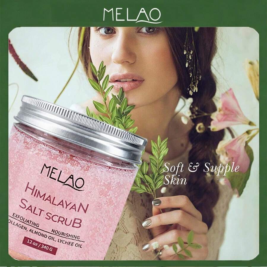 MELAO Himalayan Salt Body Scrub - Exfoliating Body Scrub For Smoother Skin, Natural Detox, Anti-Aging - Enriched With Essential Oils And Minerals - Red - View 1