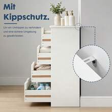 Badezimmerschrank, Beistellschrank mit 4 Schubladen, Schranktür & verstellbaren Ablagen, MDF Kommode, 55*28,5*81 cm, für Badezimmer, Wohnzimmer, Schlafzimmer, Esszimmer und Küche, Weiß - Weiß / 55 x 28,5 x 81 cm - Übersicht 7