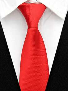 1 Piece Of Men's Solid Red Classic Casual Tie - Red - View 4