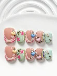 Bộ dụng cụ tự làm móng nghệ thuật lấy cảm hứng từ Dopamine gồm 10 món, bao gồm bộ dụng cụ làm móng Polygel, hình trái tim 3D màu vàng, xanh dương, hồng, kim cương AB cầu vồng, hoa trà trắng & hồng, đá rhinestone tròn bất đối xứng màu sâm panh, ngôi sao đỏ vẽ tay, và các chi tiết trang trí cành cây màu hồng. - Nhiều màu - Xem 16