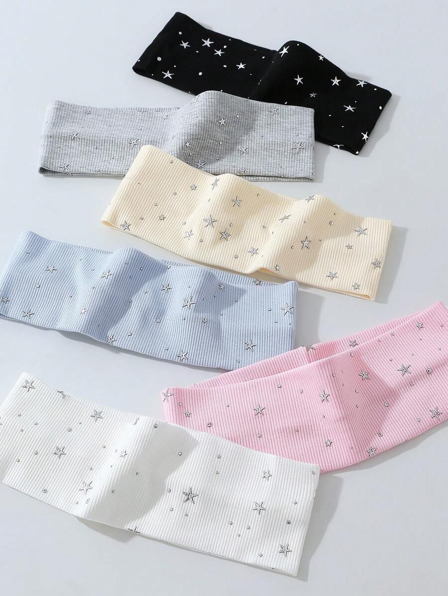 1-3条装女士柔软防滑星形印花发带，弹性瑜伽运动发饰，百搭日常夏季装扮沙滩发带 - 彩色 - 查看 1