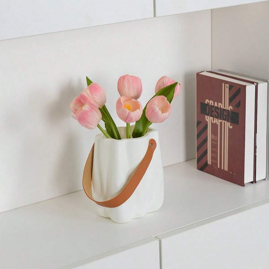 Plastic Flower Vase, Nordic Style Creative Flower Container Decor, Dry/Fresh Flower Vase, Imitation Porcelain Flower Pot - A - View 1