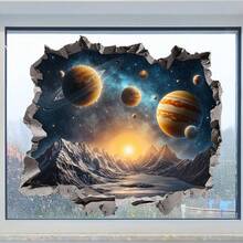 1pc Galaxy Breaking Through The Wall Wall Sticker, Large Realistic Space Planet Decoration, Self-Adhesive Removable Space Sticker, Suitable For Home Bedroom, Game Room, Living Room Decorative Wall Sticker - A - View 2