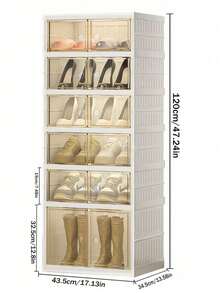3/6/9-LayerShoe box Foldable storage box Easy to assemble Transparent plastic Stackable shoe storage cabinet with lid Large shoe rack - Blanco - Ver 11