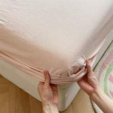 1 bộ ga trải giường kẻ sọc tối giản 100% cotton, phù hợp cho mọi mùa (không bao gồm vỏ gối) - Nhiều màu - Xem 5