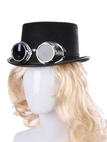 Black Hat, Jazz Hat, Glasses For Magician Stage, Halloween, Punk - A - View 12