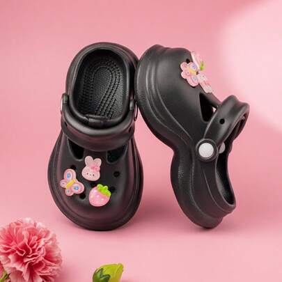 Nya flicktofflor med 3D-fjärils- och jordgubbsmönster, rosa, moderiktiga, söta, mångsidiga, eleganta, EVA-material, lätta, bekväma, mjuka, inomhus, dusch, hemma, utomhus, promenader, resor, strand, slip-on, lämpliga för vår och sommar