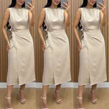 Women's Luxury Tailored Dress, Elegant With Tie Closure | Zipper | Comfortable And Stylish - Màu be - Xem 5