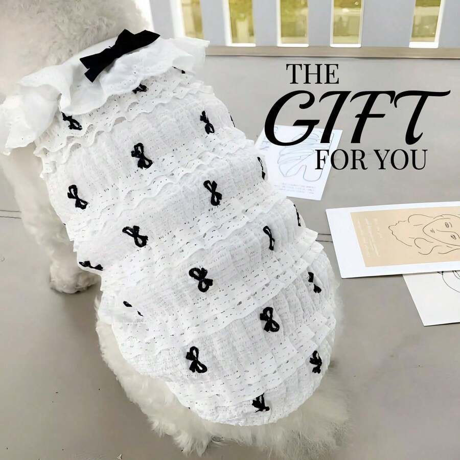 XS Size Lace Bow Soft Breathable Pet Jumpsuit With Leash Clip, For Small Dogs & Cats, Spring/Summer - Multicolor - View 1