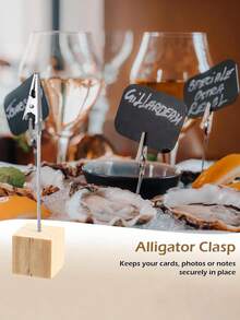 10pcs Wooden Memo Clip Holders, Table Number Card Stands, Lightweight Wooden Cube Bases With Alligator Clips For Displaying Note Papers (Light Wood Color) - Clip - View 5