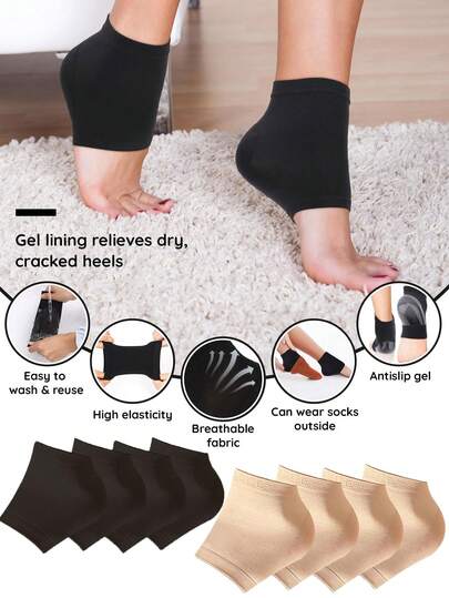 2 Pairs/1 Pair/1 Pc Moisturizing Gel Foot Socks, Toe-Less Silicone Lining Socks, Sleeping Hydrating Socks For Cracked Heels, Skin Tone/Black Foot Care For Men And Women