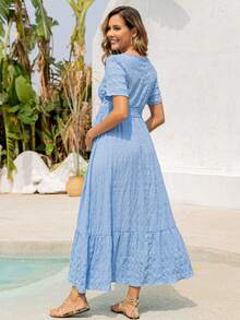 weisilong Vestido de maternidad con cintura alta y dobladillo con volantes, adecuado para verano y primavera - Celeste - Ver 2