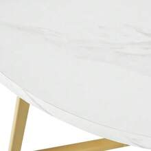 Round Dining Table (1 Piece), Kitchen Table, Unique Metal Frame, Dining Table With Modern Marble Pattern, Suitable For Dining Room, Living Room, White/Gold - White - View 6