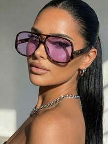 1 khung ảnh vuông lớn unisex chất lượng cao, thiết kế tối giản, thời trang, cá nhân hóa (Thích hợp cho lái xe, thường ngày, du lịch, dự tiệc, sử dụng hàng ngày) - Khung mai rùa viên thuốc màu tím - Xem 1