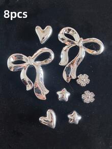 8/10/18pcs Silver Flower, Bow, Bear Shoe Charms, Detachable Shoe Decorations, Sandal Accessories, Holiday Party Gift - Multicolor - View 14
