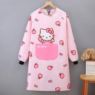  Sanrio Kitty Cat Apron - Cute Pink PVC Kitchen Apron With Pockets, Smooth Surface Design, Suitable For Home Cooking, Oil-Proof, Water-Proof And Stain-Resistant, Perfect For Women Cooking In Cute Work Clothes Or Coveralls, Pink.