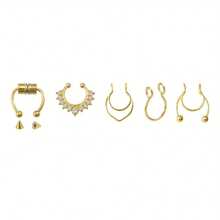 5pcs/20pcs Mixed False Nose Ring Set, False Nose Ring Stainless Steel Septum Ear Accessories, Fashionable Spiral Style Without Perforation - 黑色 5 件/套 - 查看 8