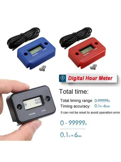 1个摩托车配件仪表发动机小时计计时器，防水液晶数字时间显示表，适用于全地形车、船、摩托车