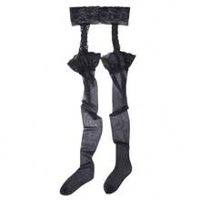 Silky Smooth Oil Shiny Lace Thigh High Stockings, Black Sexy Sheer Glossy Integrated Suspender Pantyhose, Ultra Thin One-Piece Garter Belt Stockings For Summer, Breathable Comfortable Nylon Hosiery, All-Match Fashion Lingerie Accessory With Elegant Lace Trim, Anti-Slip Design For All Day Wear - Màu trắng [Một cỡ phù hợp với tất cả] dành cho người dưới 63 kg - Xem 5