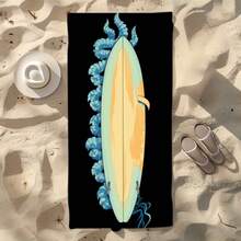 This Black Beach Towel Showcases A Stunning Design With A Surfboard And Octopus Tentacles, Along With A Light Blue Hat Motif. It'S Resistant To Sand And Dries Quickly, Perfect For Summer Activities Like Surfing, Swimming, And Pool Trips - A - Xem 6
