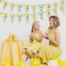 M5Pcs Blue Lemon Party Decorations Lemon Triangle Banner Fruit Triangle Flag Garland Streamers For Wedding Birthday Bridal Shower Bachelorette Baby Shower Party DecorationsN - 黃色 - 查看 7