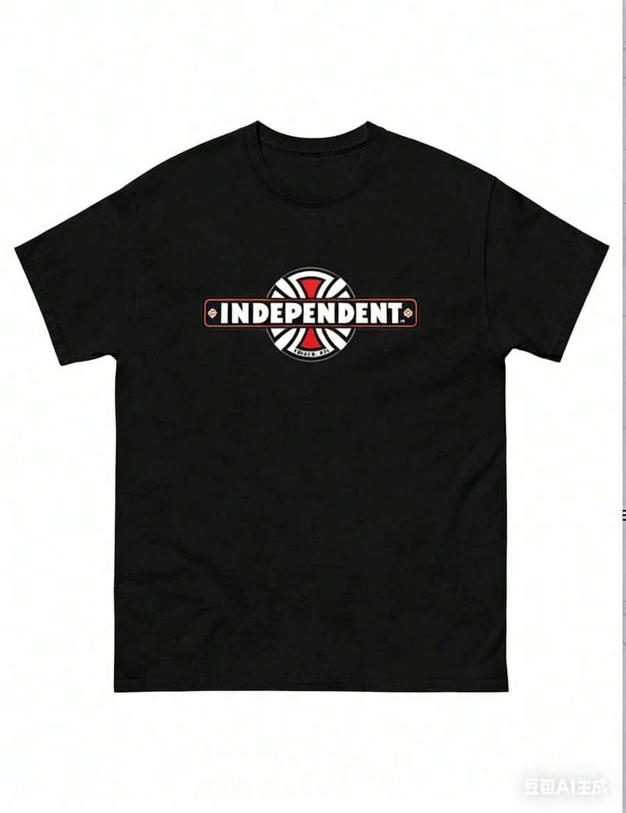 Independent Trucks Retro 90s Skateboard Graphic T-Shirt - White Crew Neck Tee With Black & Brown Emblem Print, All-Season Comfort, Machine Washable For Men, Teens, Skate Culture & Outdoor Activities Men's Summer Round Neck Short Sleeved Cotton Print Loose Round Neck Short Sleeve T-Shirt2025 - 黑色 - 查看 1