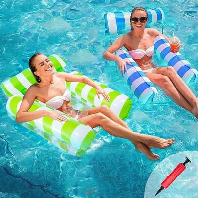 2 Juegos de Hamaca Inflable,3 Válvulas Inflables Hamaca de Agua,Plegable Flotador Piscina con Bomba de Aire,Multiusos para Silla de Descanso, Drifter,Hamaca Flotante para Alberca(Azul oscuro y Rosa)