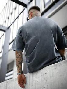 Handmade With Love Men's Casual Retro American Flag Print Short Sleeve T-Shirt, Emo, 2000s StyleMother's Day Summer Clothes - 灰紫色 2 - 查看 2