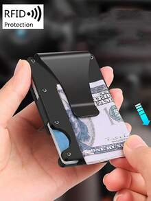 FOREVER MIYIN RFID Minimalist Aluminum Alloy Men's Wallet - Ultra-Thin Metal Card Holder With Quick Access Slot, Bill Compartment, Suitable For Work, Business Commute, Travel, Daily Use - Black - View 10