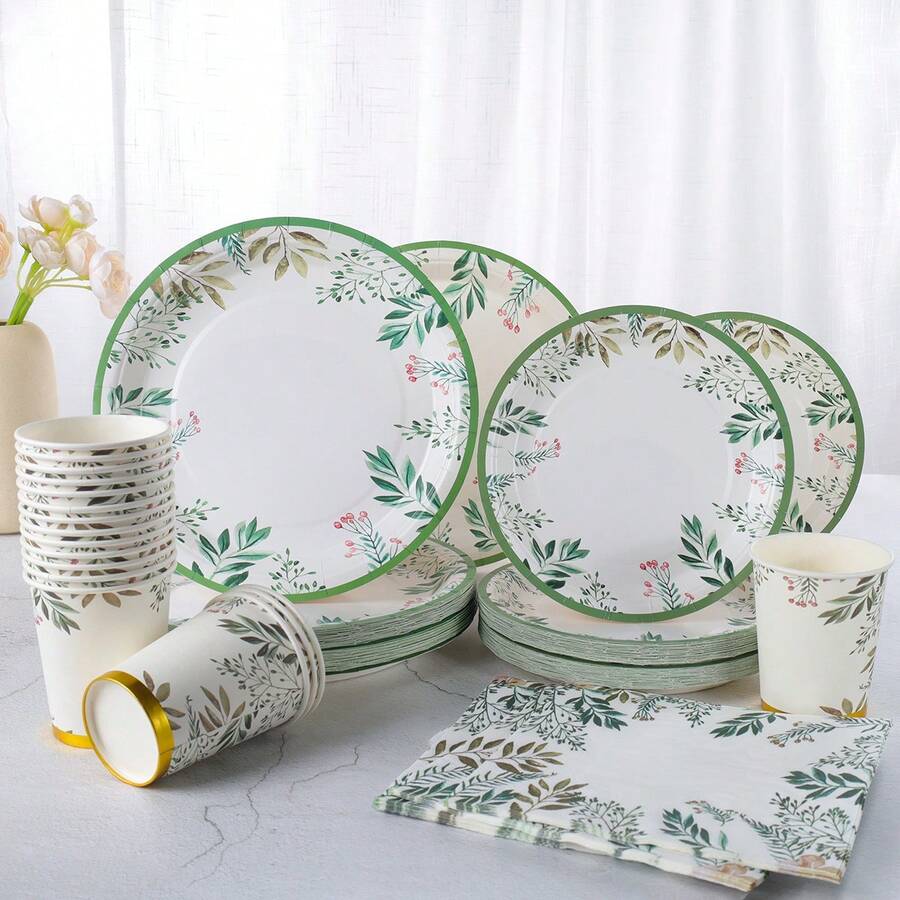 Bộ đồ dùng ăn uống dùng một lần sang trọng mới, bao gồm đĩa giấy 7/9 inch, cốc giấy, khăn giấy, thích hợp cho tiệc sinh nhật, lễ hội, họp mặt, dã ngoại, sự kiện kỷ niệm, tiệc trà cưới, lễ tốt nghiệp, đồ dùng tiệc dùng một lần. - Nhiều màu - Xem 1