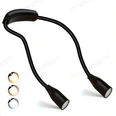 Luz de lectura de cuello LED, 3 temperaturas de color, 3 niveles de brillo, flexible, alimentada por batería, adecuada para lectura en la cama, tejido, camping, actividades al aire libre, reparación, lámpara de mesita de noche compacta (baterías no incluidas)