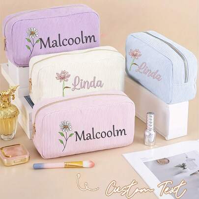 Gestreifte Samt-Kosmetiktasche, Binden-Aufbewahrungstasche, Reise-Make-up-Tasche, personalisierte Aufbewahrungstasche, multifunktional, dekorativ, Buchstabe, Uni-Farbe, exquisit, modisch, retro, modern, farbig, lässig, basic, weich, einzigartig, individualisiert, personalisiert, ideales Geschenk für sie, Freundin, Freund, Rückkehr zur Schule, individualisierte Kosmetiktasche, sommerlich leuchtende Kosmetik
