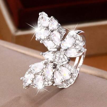 خاتم مربع أخضر كلاسيكي من الزركونيا الاصطناعية رباعي المخالب، مجوهرات هدية قابلة للتعديل مفتوحة التصميم للنساء